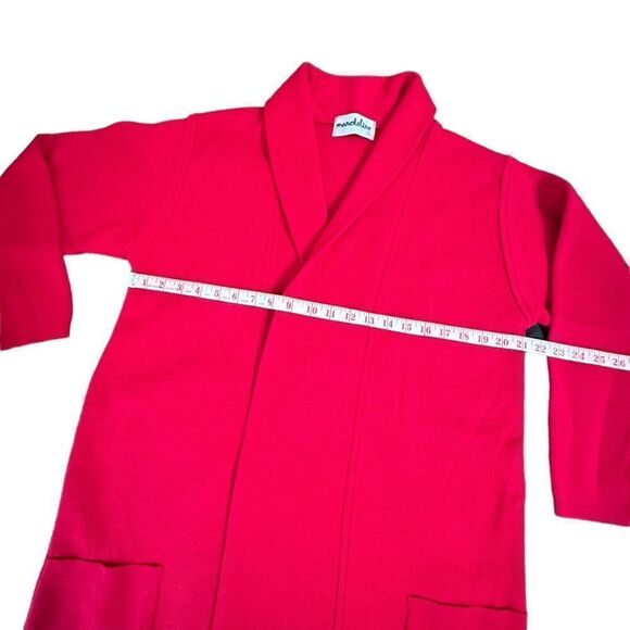 Vintage 70s Lanerossi Red Edge to edge knitted long line jacket cardigan Large - Picture 9 of 12